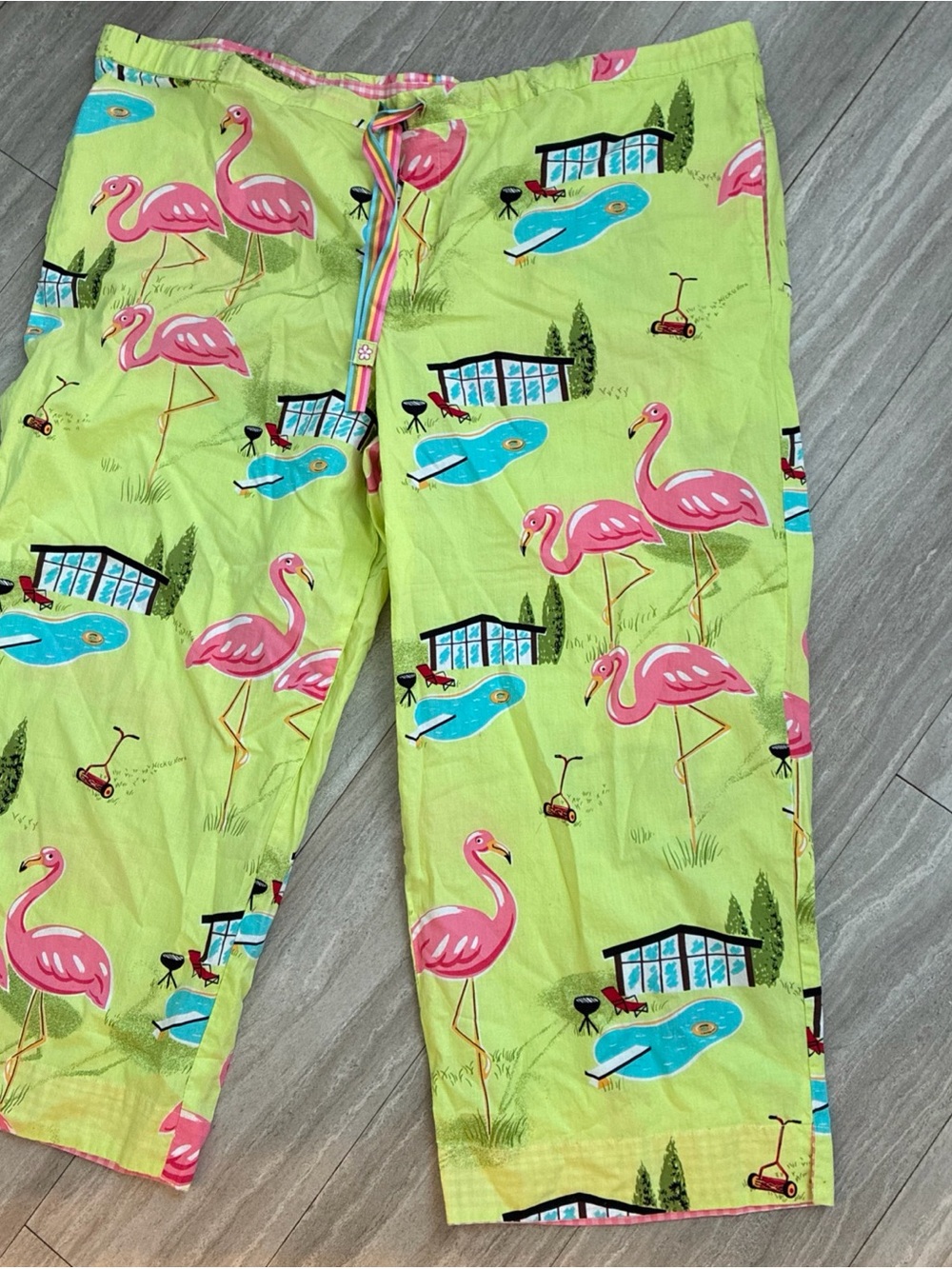 Nick & Nora Flamingo Pajama Pants - Lime Green woman Large